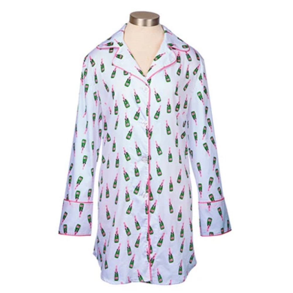 Toss Designs Womens‎ Champagne Bottle Print Pajama Sleep Shirt Nightgown Sz S/M